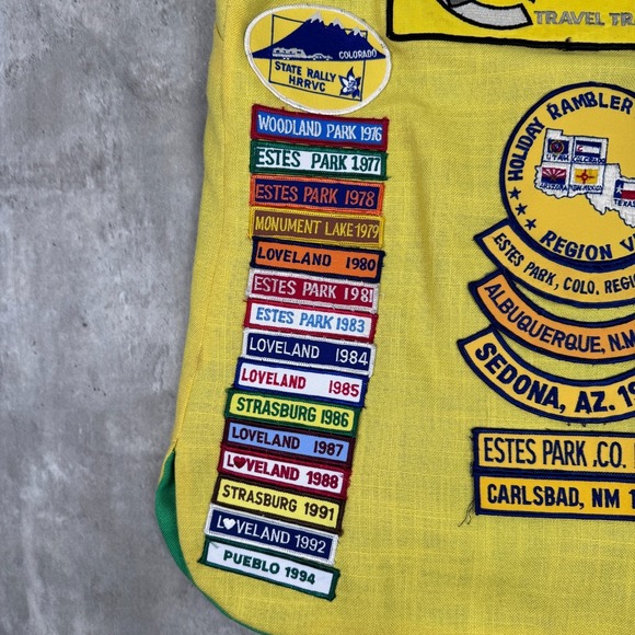 Vintage Camping Travel Vest Adult L Yellow Holiday Ramblers Patches Colorado 70s - Picture 8 of 12